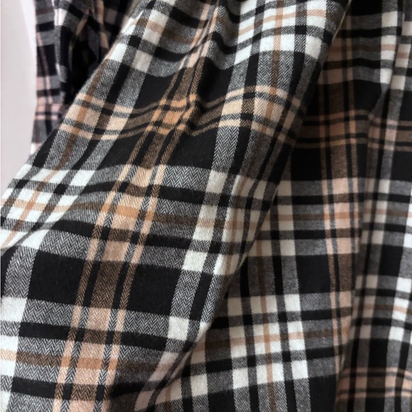 LOFT Black Tan Plaid Tie-Waist Shirt Dress | Size L | Soft Brushed Fabric - Picture 4 of 6